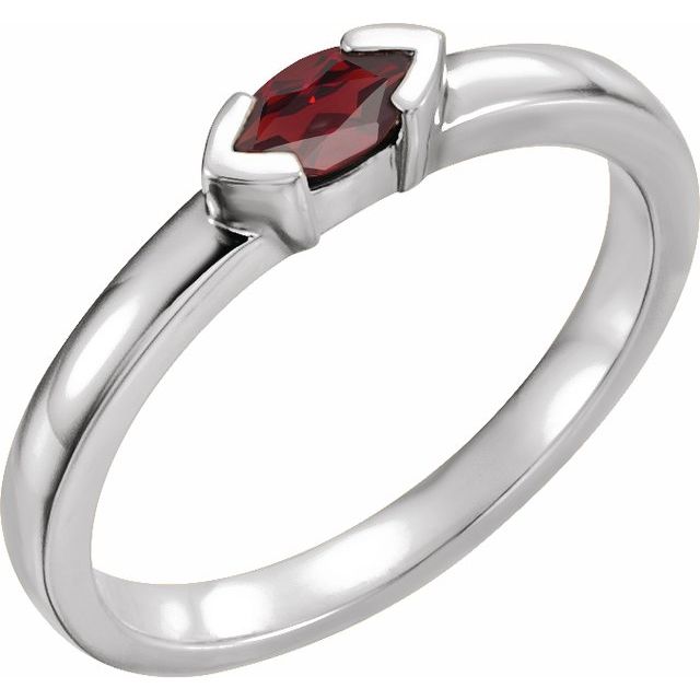 14K White Natural Mozambique Garnet Family Stackable Ring