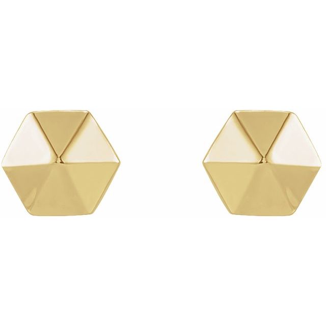14K Yellow Hexagon Earrings