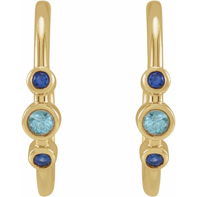 14K Yellow Natural Blue Zircon & Natural Blue Sapphire Bezel-Set Hoop Earrings