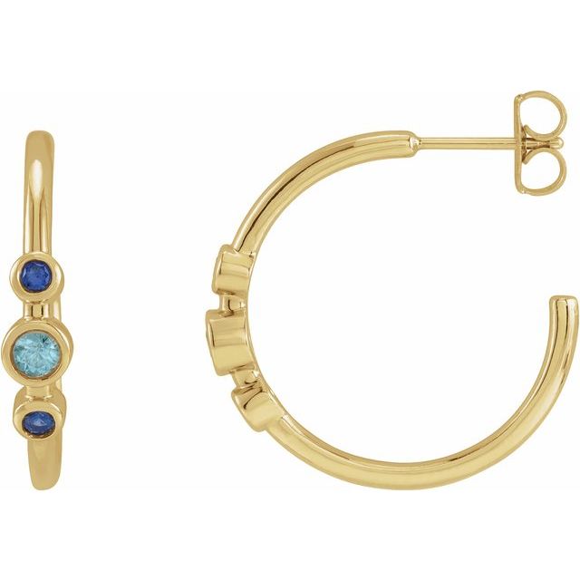 14K Yellow Natural Blue Zircon & Natural Blue Sapphire Bezel-Set Hoop Earrings