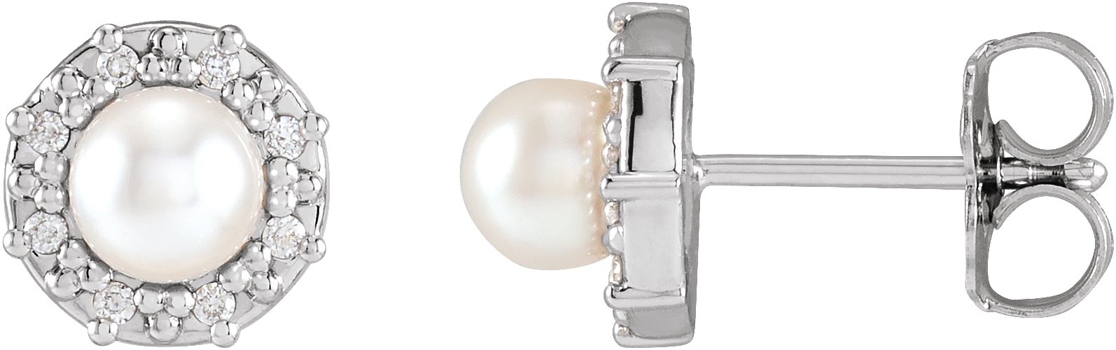 14K White Cultured White Akoya Pearl & .07 CTW Natural Diamond Halo-Style Earrings