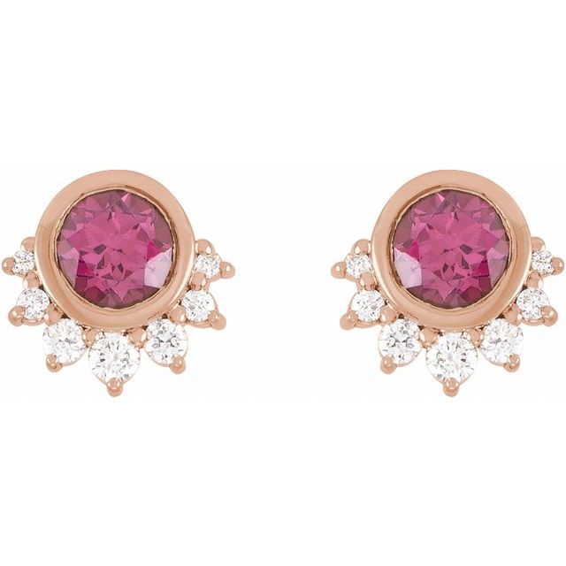 14K Rose Natural Rhodolite Garnet & .08 CTW Natural Diamond Earrings