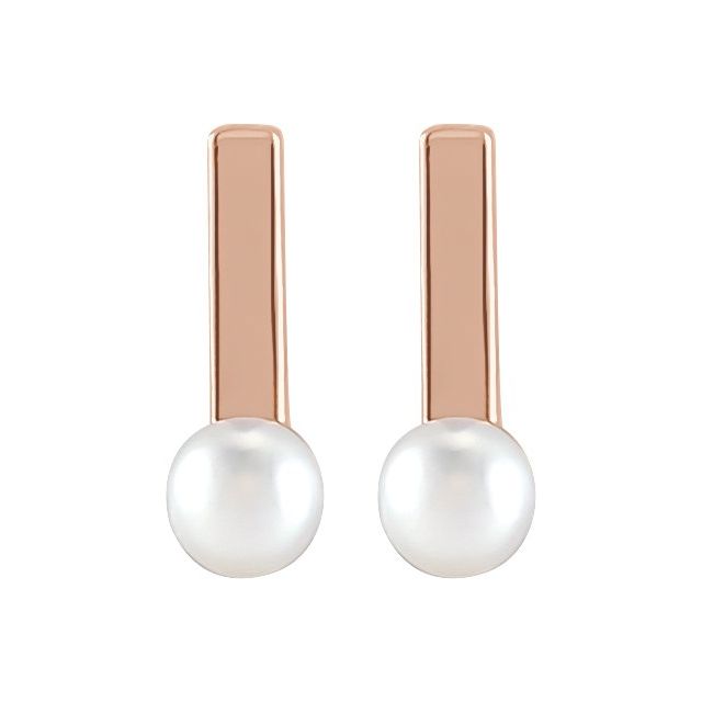 14K Rose Cultured Seed Pearl Bar Earrings