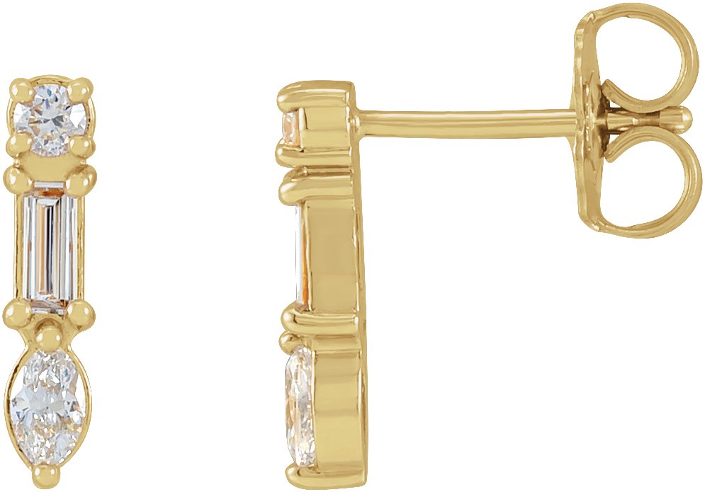 14K Yellow 1/4 CTW Natural Diamond Multi-Shape Bar Earrings