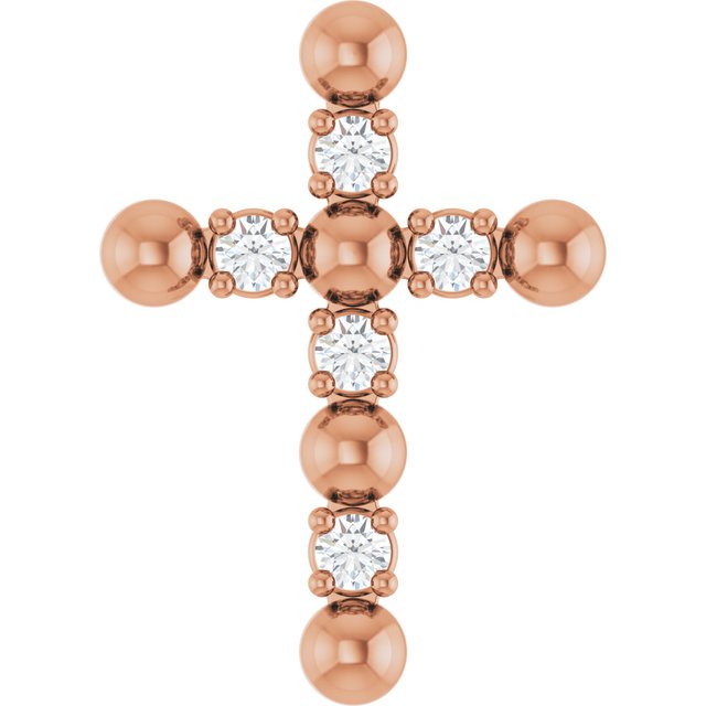 14K Rose .07 CTW Natural Diamond Beaded Cross Pendant