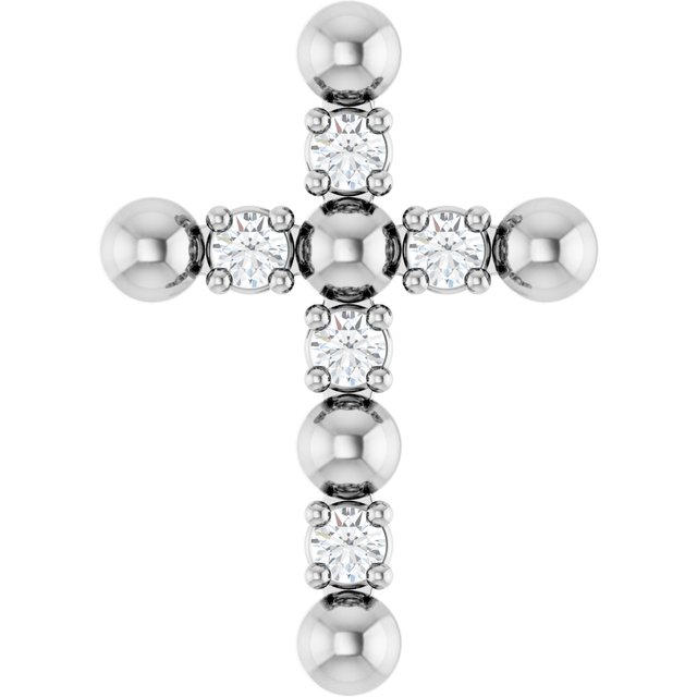 14K White .07 CTW Natural Diamond Beaded Cross Pendant