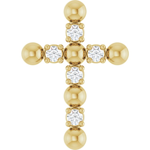 14K Yellow .07 CTW Natural Diamond Beaded Cross Pendant