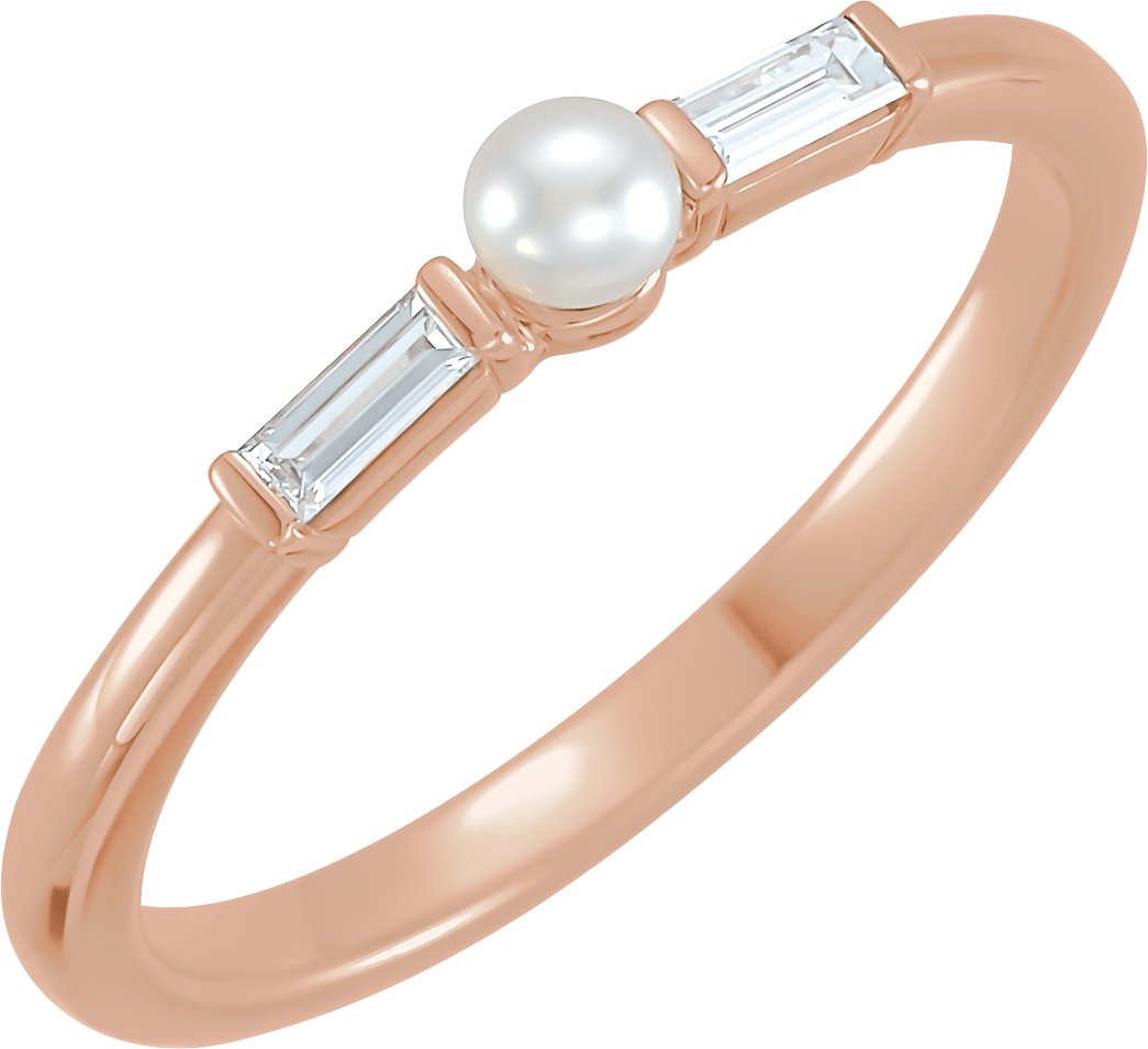14K Rose Cultured Seed Pearl & 1/8 CTW Natural Diamond Ring