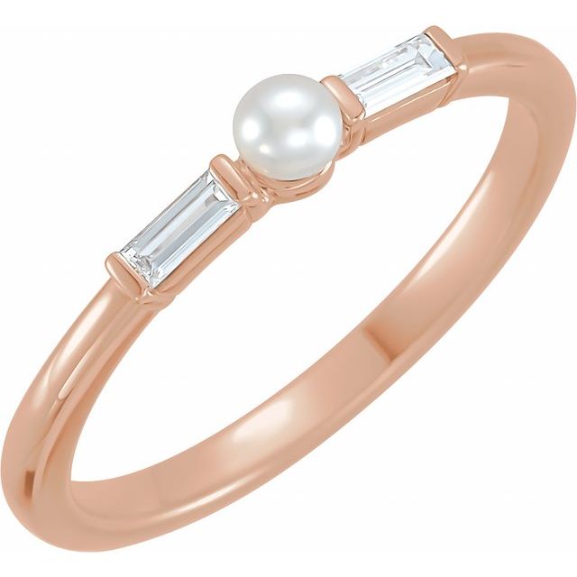 14K Rose Cultured Seed Pearl & 1/8 CTW Natural Diamond Ring