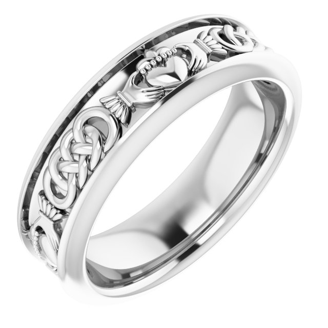 14K White Claddagh Band Sze 6.5