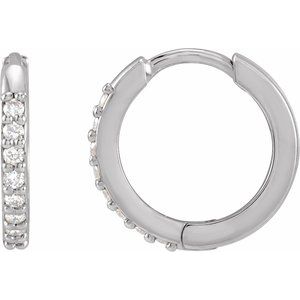 14K White 1/8 CTW Natural Diamond 12.5 mm Huggie Earrings