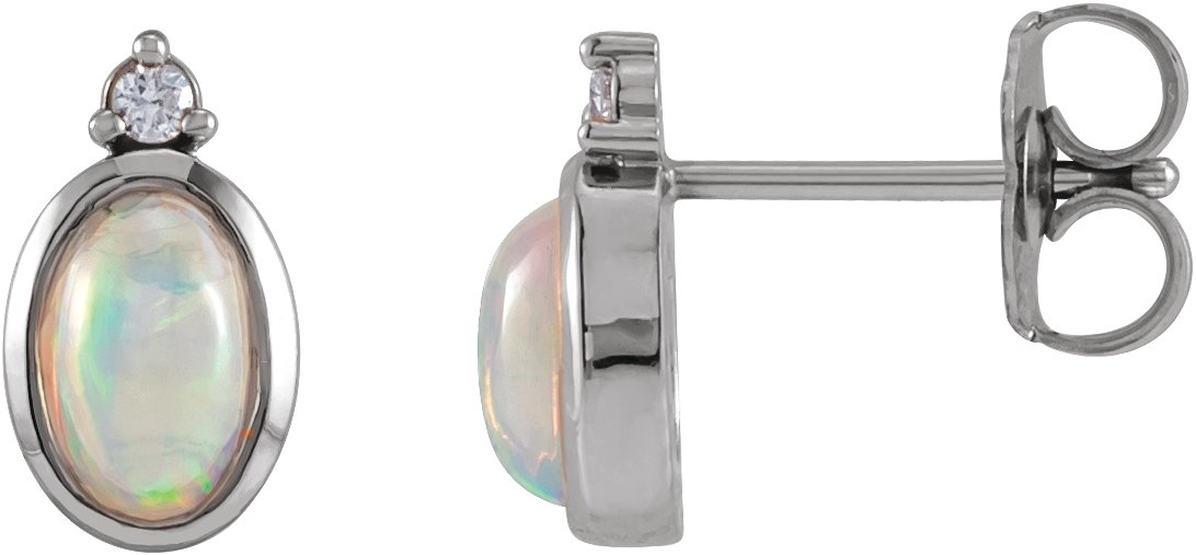 14K White Natural Ethiopian Opal & .06 CTW Natural Diamond Bezel-Set Earrings