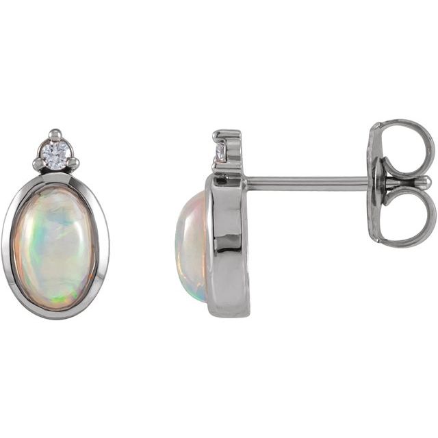 14K White Natural White Ethiopian Opal & .06 CTW Natural Diamond Bezel-Set Earrings