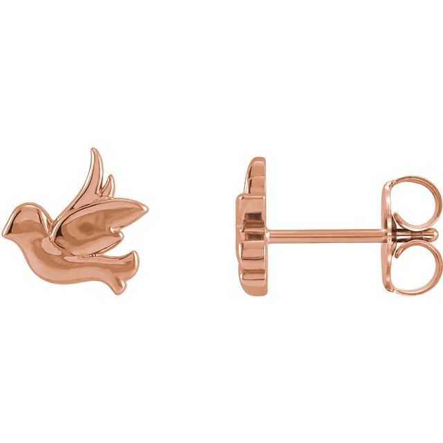14K Rose Tiny Bird Stud Earrings