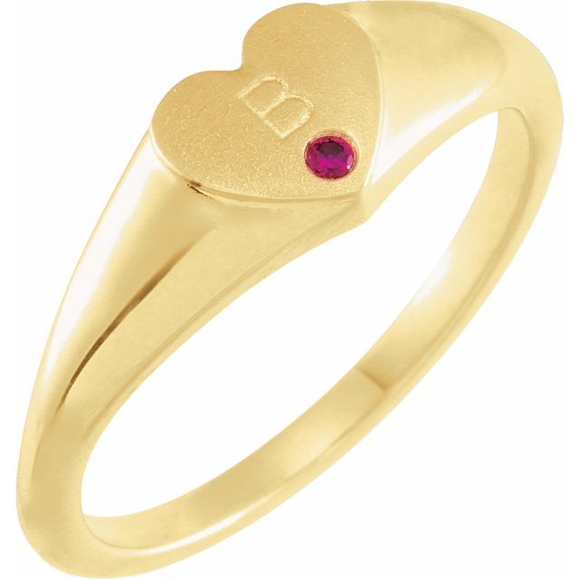 14K Yellow Natural Ruby Heart Signet Ring