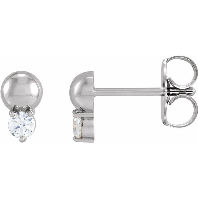 14K White 1/8 CTW Natural Diamond Bead Earrings