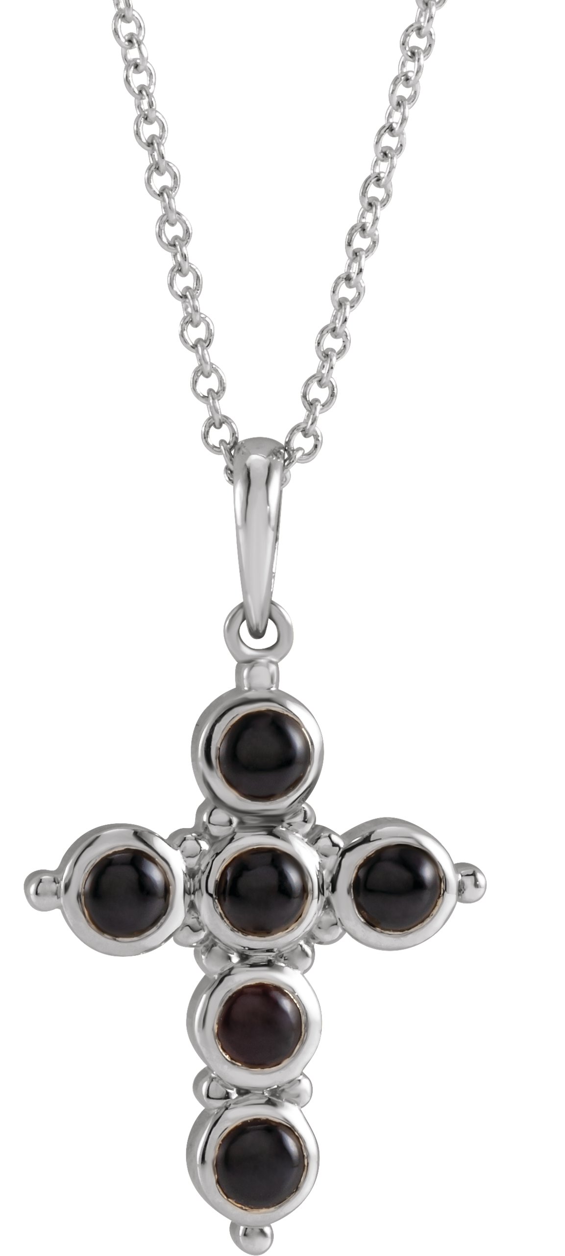 14K White Natural Black Onyx Cross 16-18" Necklace