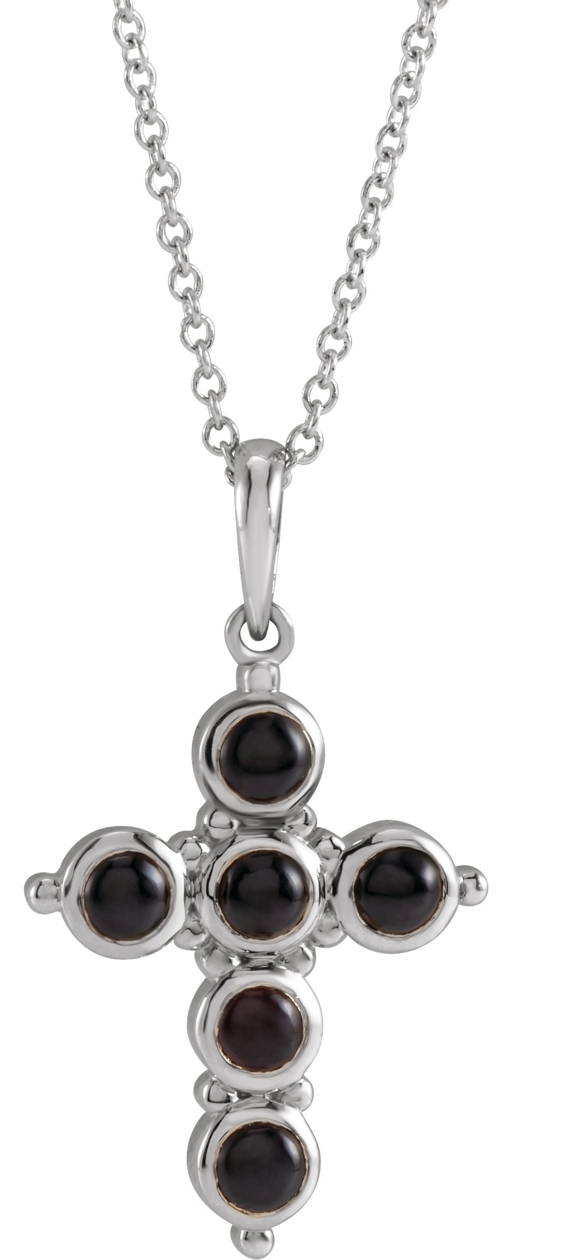 14K White Natural Black Onyx Cross 16-18 Necklace