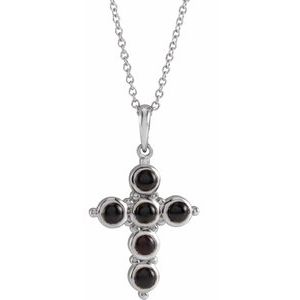 14K White Natural Black Onyx Cross 16-18" Necklace