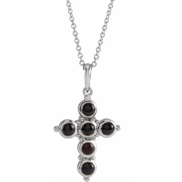 14K White Natural Black Onyx Cross 16-18 Necklace