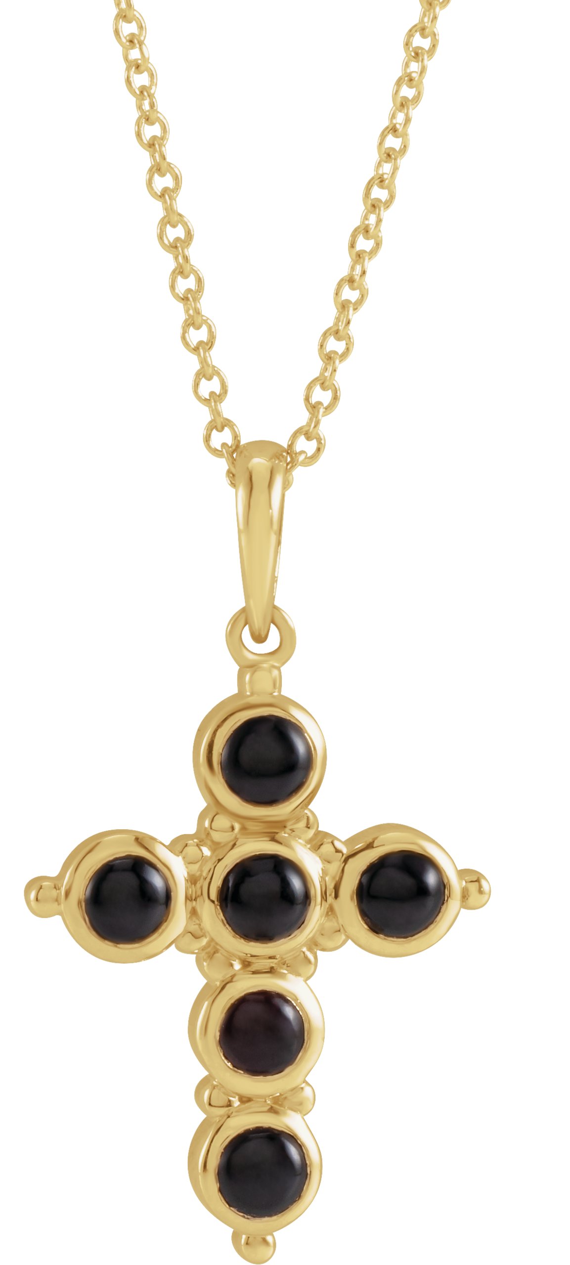 14K Yellow Natural Black Onyx Cross 16-18" Necklace