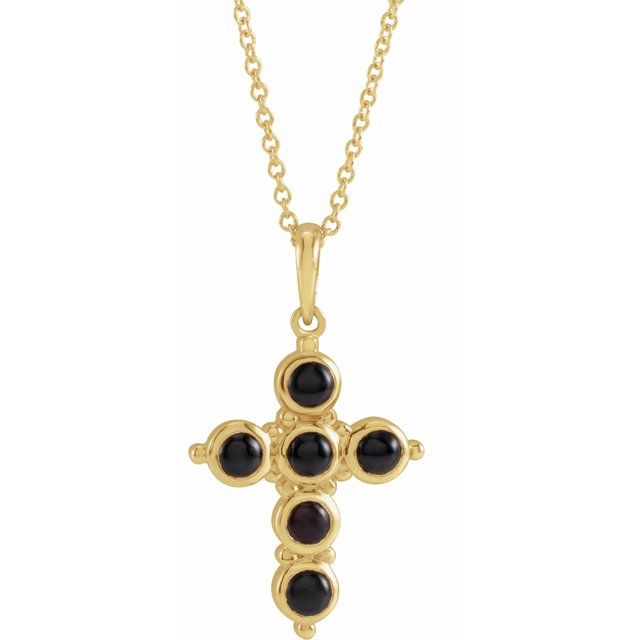 14K Yellow Natural Black Onyx Cross 16-18" Necklace