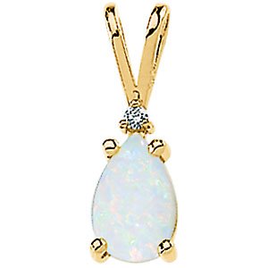 14K Yellow Natural White Opal & .02 CT Natural Diamond Pendant 