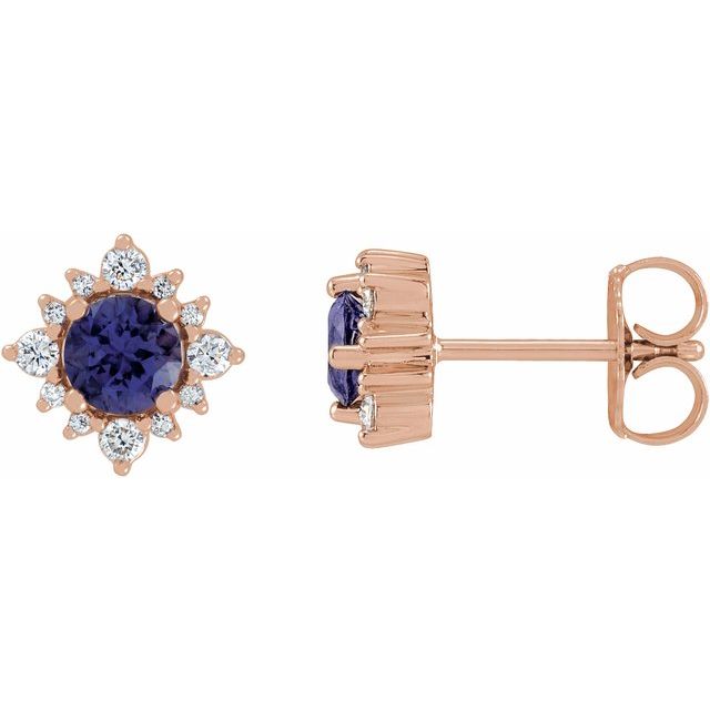 14K Rose 4 mm Natural Iolite & 1/6 CTW Natural Diamond Halo-Style Earrings