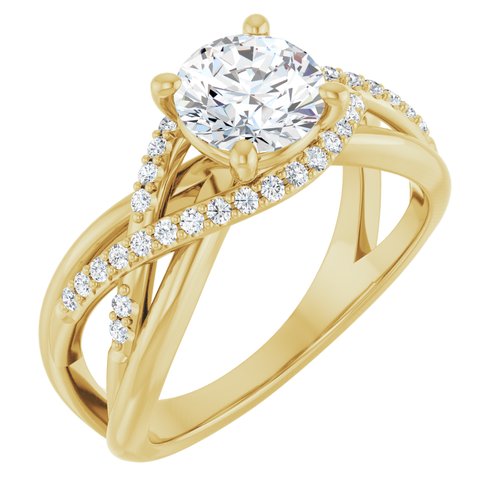 14K Yellow Round 1 ct Engagement Ring