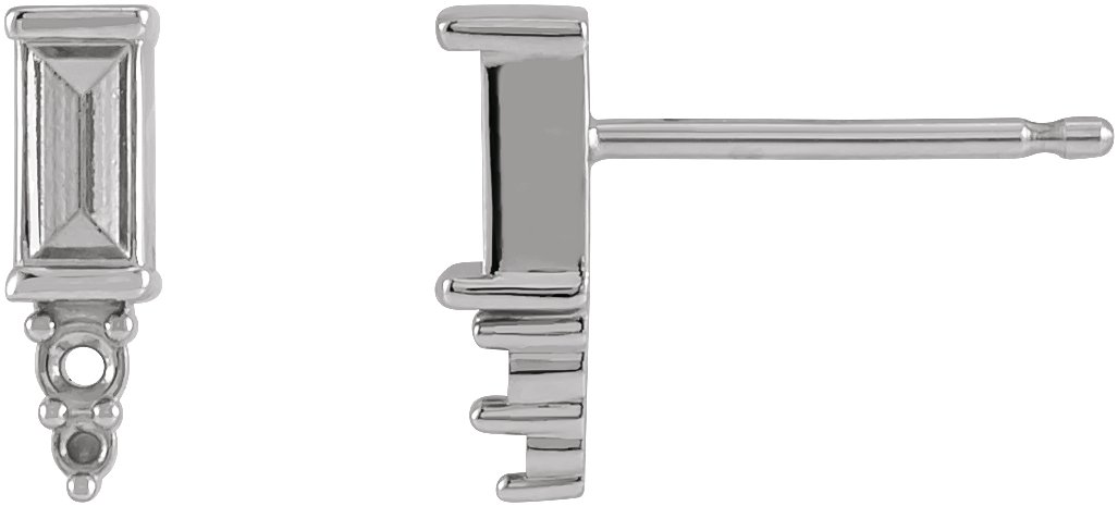 Sterling Silver 4x2 mm Straight Baguette Bar Earring Mounting