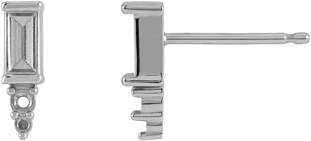 Platinum 4x2 mm Straight Baguette Bar Earring Mounting