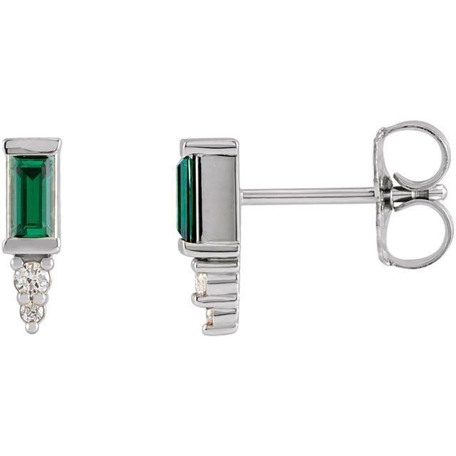 Platinum Natural Green Tourmaline & .03 CTW Natural Diamond Bar Earrings