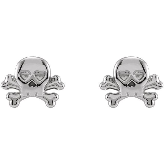 14K White Petite Skull & Crossbones Earrings
