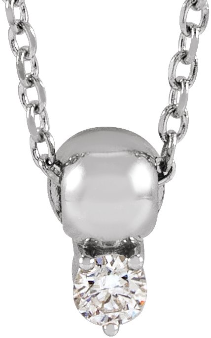 14K White .02 CT Natural Diamond Bead 16-18" Necklace