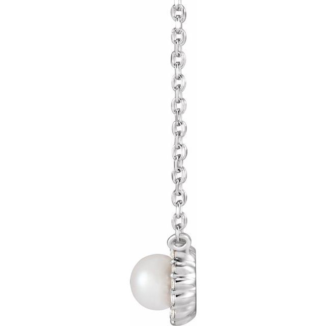 14K White Cultured White Akoya Pearl .06 CTW Natural Diamond Halo-Style 18 Necklace