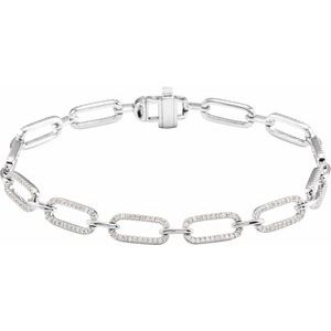 14K White 9/10 CTW Natural Diamond Link 7" Bracelet