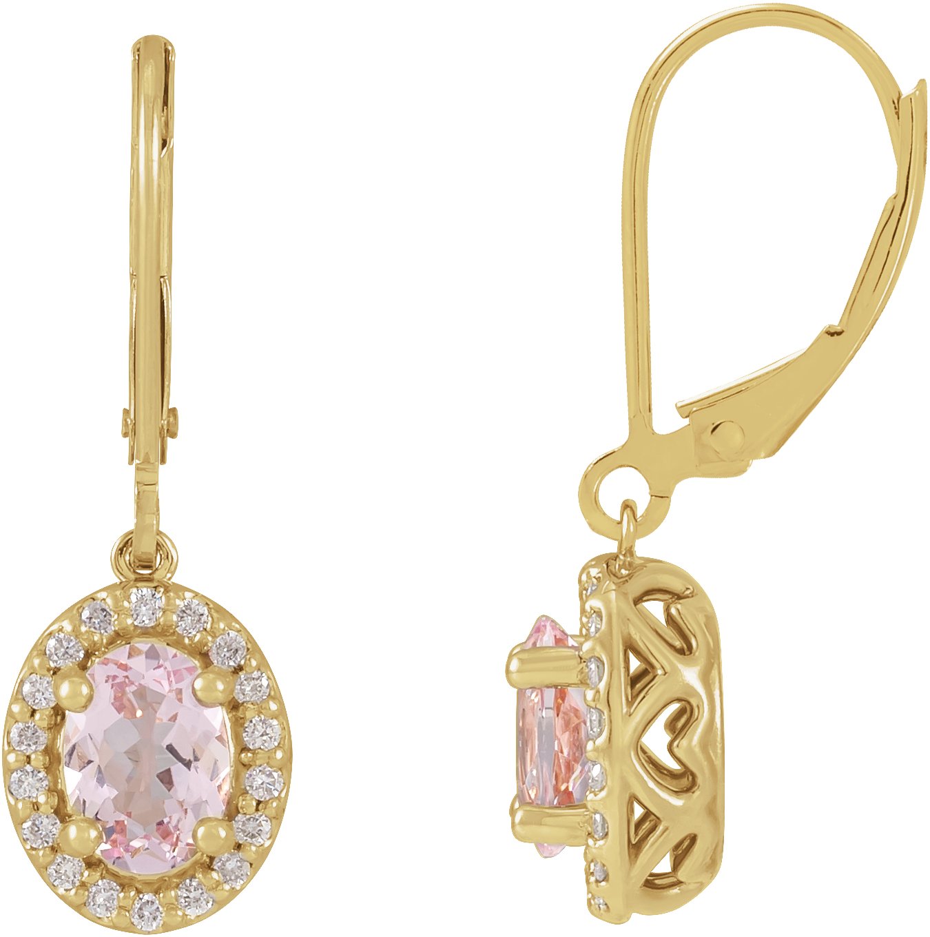 14K Yellow Natural Pink Morganite & 1/8 CTW Natural Diamond Earrings