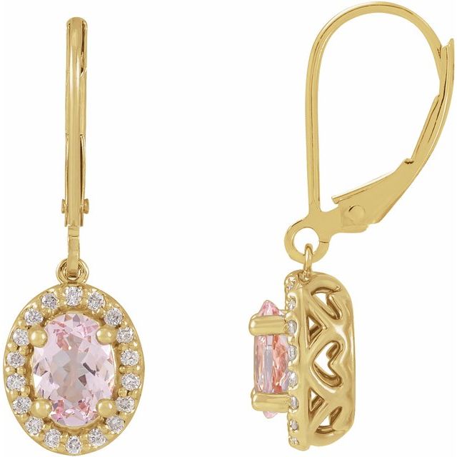 14K Yellow Natural Pink Morganite & 1/8 CTW Natural Diamond Earrings