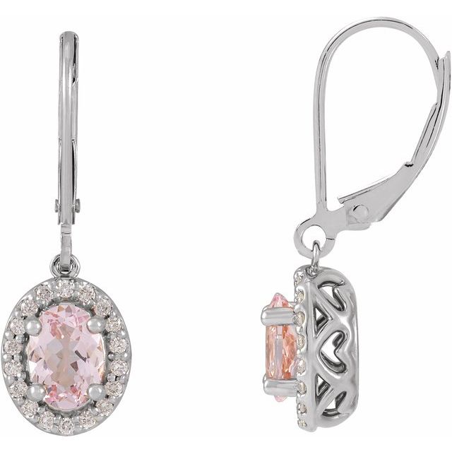 14K White Natural Pink Morganite & 1/8 CTW Natural Diamond Earrings