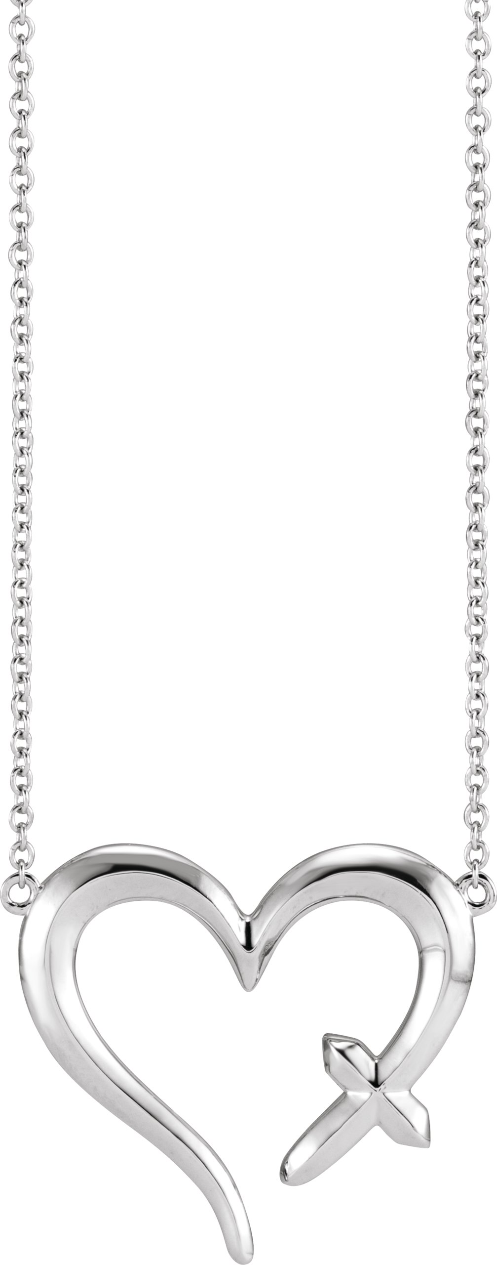 Sterling Silver Cross & Open Heart 18" Necklace