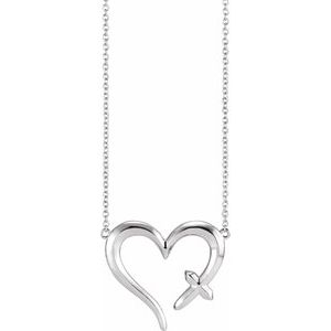 14K White 22x18.4 mm Heart with Cross 18 In Necklace