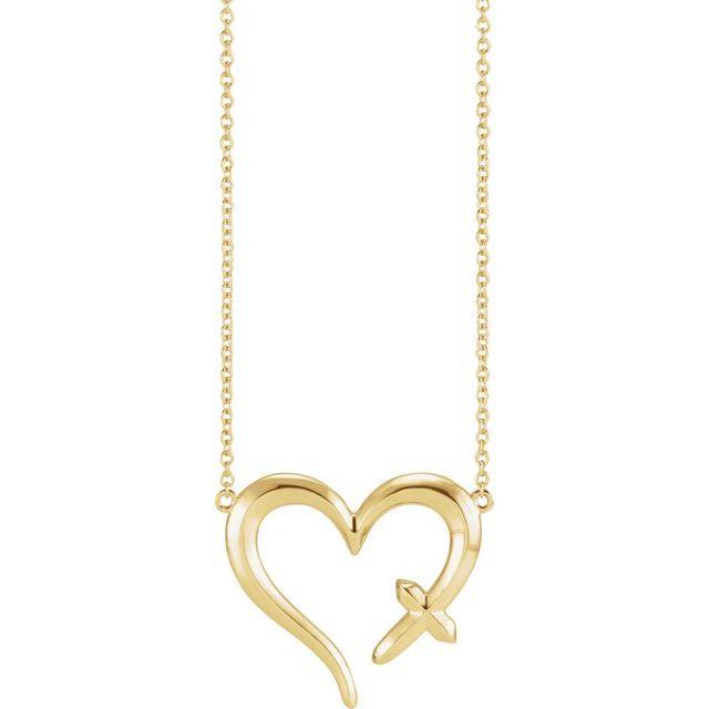 14K Yellow 22x18.4 mm Heart with Cross 18 In Necklace