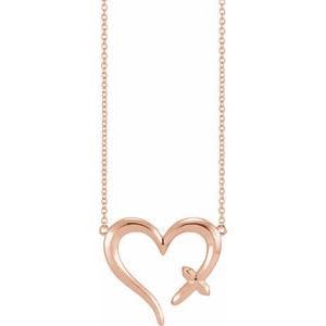 14K Rose Cross & Open Heart 18" Necklace