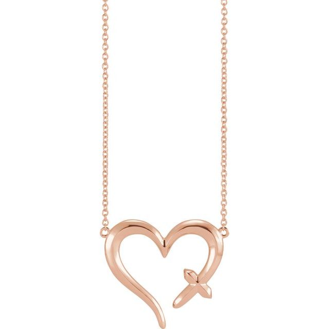 14K Rose 22x18.4 mm Heart with Cross 18 In Necklace
