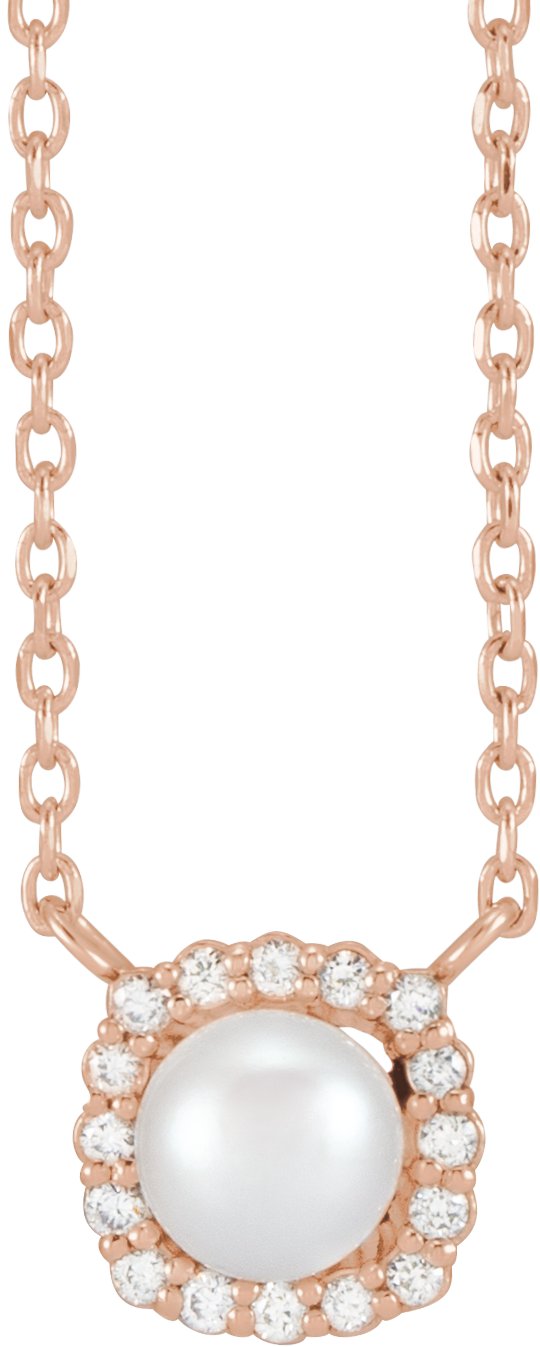 14K Rose Gold Cultured White Akoya Pearl .06 CTW Natural Diamond Halo-Style 18