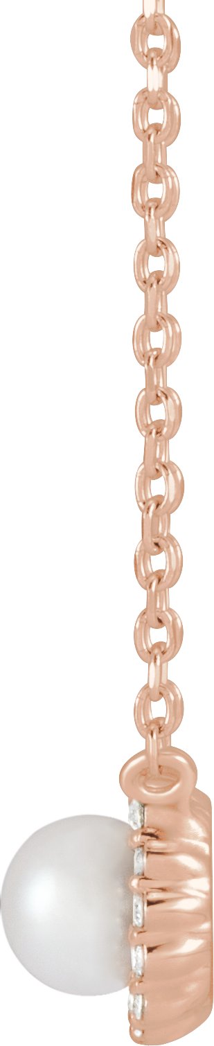 14K Rose Gold Cultured White Akoya Pearl .06 CTW Natural Diamond Halo-Style 18