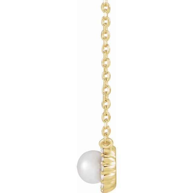 14K Yellow Cultured White Akoya Pearl .06 CTW Natural Diamond Halo-Style 18 Necklace