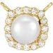 14K Yellow Cultured White Akoya Pearl .06 CTW Natural Diamond Halo-Style Necklace Center
