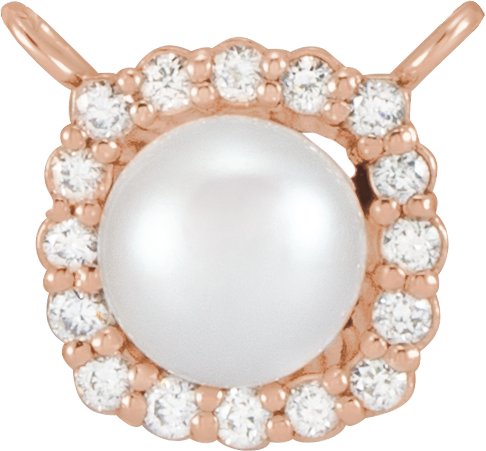 14K Rose Gold Cultured White Akoya Pearl .06 CTW Natural Diamond Halo-Style Necklace Center