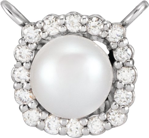 14K White Gold Cultured White Akoya Pearl .06 CTW Natural Diamond Halo-Style Necklace Center